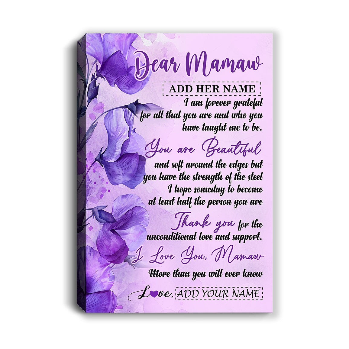 Personalized To My Mamaw Gifts From Granddaughter Grandson Canvas Flower You Are Beautiful Gifts For Mamaw Mothers Day Birthday Christmas Custom Print Framed Canvas | teecentury