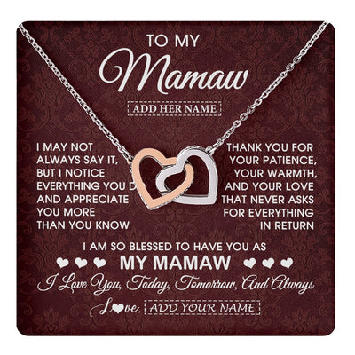 Interlocking Hearts Necklace Stainless Steel & Rose Gold Finish | 1 | Personalized To My Mamaw Gifts From Granddaughter Necklace Meaningful Jewelry Pendant Gifts For Mamaw Mothers Day Birthday Christmas Gift Box Message Card | https://teecentury.