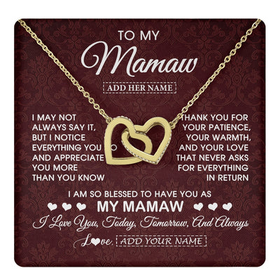 Interlocking Hearts Necklace 18K Yellow Gold Finish | 1 | Personalized To My Mamaw Gifts From Granddaughter Necklace Meaningful Jewelry Pendant Gifts For Mamaw Mothers Day Birthday Christmas Gift Box Message Card | https://teecentury.