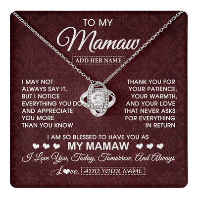 Love Knot Necklace 14K White Gold Finish | 1 | Personalized To My Mamaw Gifts From Granddaughter Necklace Meaningful Jewelry Pendant Gifts For Mamaw Mothers Day Birthday Christmas Gift Box Message Card | https://teecentury.