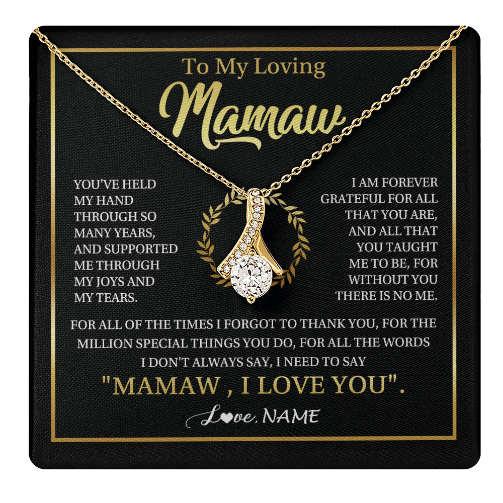 Alluring Beauty Necklace 18K Yellow Gold Finish | 1 | Personalized To My Mamaw Gifts Necklace From Granddaughter Grandson Grateful Thank You Mamaw Birthday Mothers Day Jewelry Customized Gift Box Message Card | teecentury