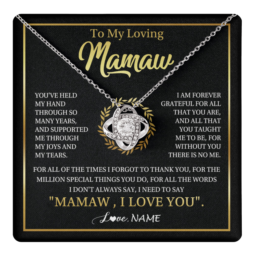 Love Knot Necklace 14K White Gold Finish | 1 | Personalized To My Mamaw Gifts Necklace From Granddaughter Grandson Grateful Thank You Mamaw Birthday Mothers Day Jewelry Customized Gift Box Message Card | teecentury