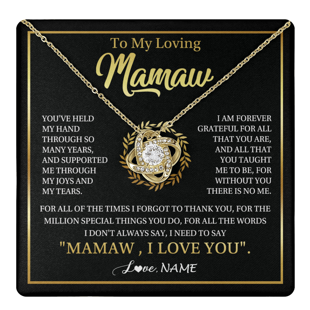 Love Knot Necklace 18K Yellow Gold Finish | 1 | Personalized To My Mamaw Gifts Necklace From Granddaughter Grandson Grateful Thank You Mamaw Birthday Mothers Day Jewelry Customized Gift Box Message Card | teecentury