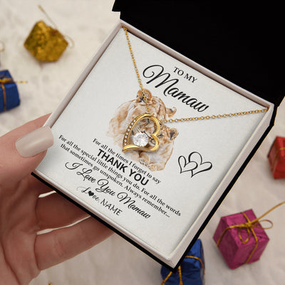 Forever Love Necklace 18K Yellow Gold Finish | 2 | Personalized To My Mamaw Necklace From Granddaughter Thank You Lion Mamaw Gift For Mothers Day Birthday Gift Christmas For Mamaw Gift Box Message Card | teecentury