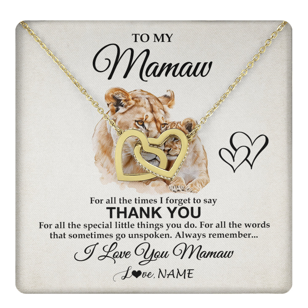 Interlocking Hearts Necklace 18K Yellow Gold Finish | 1 | Personalized To My Mamaw Necklace From Granddaughter Thank You Lion Mamaw Gift For Mothers Day Birthday Gift Christmas For Mamaw Gift Box Message Card | teecentury