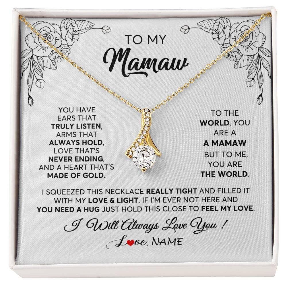 Alluring Beauty Necklace 18K Yellow Gold Finish | 1 | Personalized To My Mamaw Necklace From Grandkids Granddaughter Hold This Close Feel My Love Mamaw Birthday Mothers Day Jewelry Customized Gift Box Message Card | teecentury