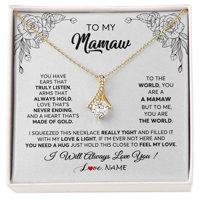 Alluring Beauty Necklace 18K Yellow Gold Finish | 1 | Personalized To My Mamaw Necklace From Grandkids Granddaughter Hold This Close Feel My Love Mamaw Birthday Mothers Day Jewelry Customized Gift Box Message Card | teecentury