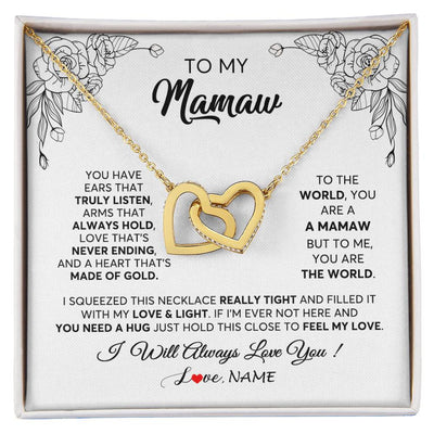 Interlocking Hearts Necklace 18K Yellow Gold Finish | 1 | Personalized To My Mamaw Necklace From Grandkids Granddaughter Hold This Close Feel My Love Mamaw Birthday Mothers Day Jewelry Customized Gift Box Message Card | teecentury
