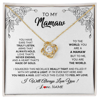 Love Knot Necklace 18K Yellow Gold Finish | 1 | Personalized To My Mamaw Necklace From Grandkids Granddaughter Hold This Close Feel My Love Mamaw Birthday Mothers Day Jewelry Customized Gift Box Message Card | teecentury