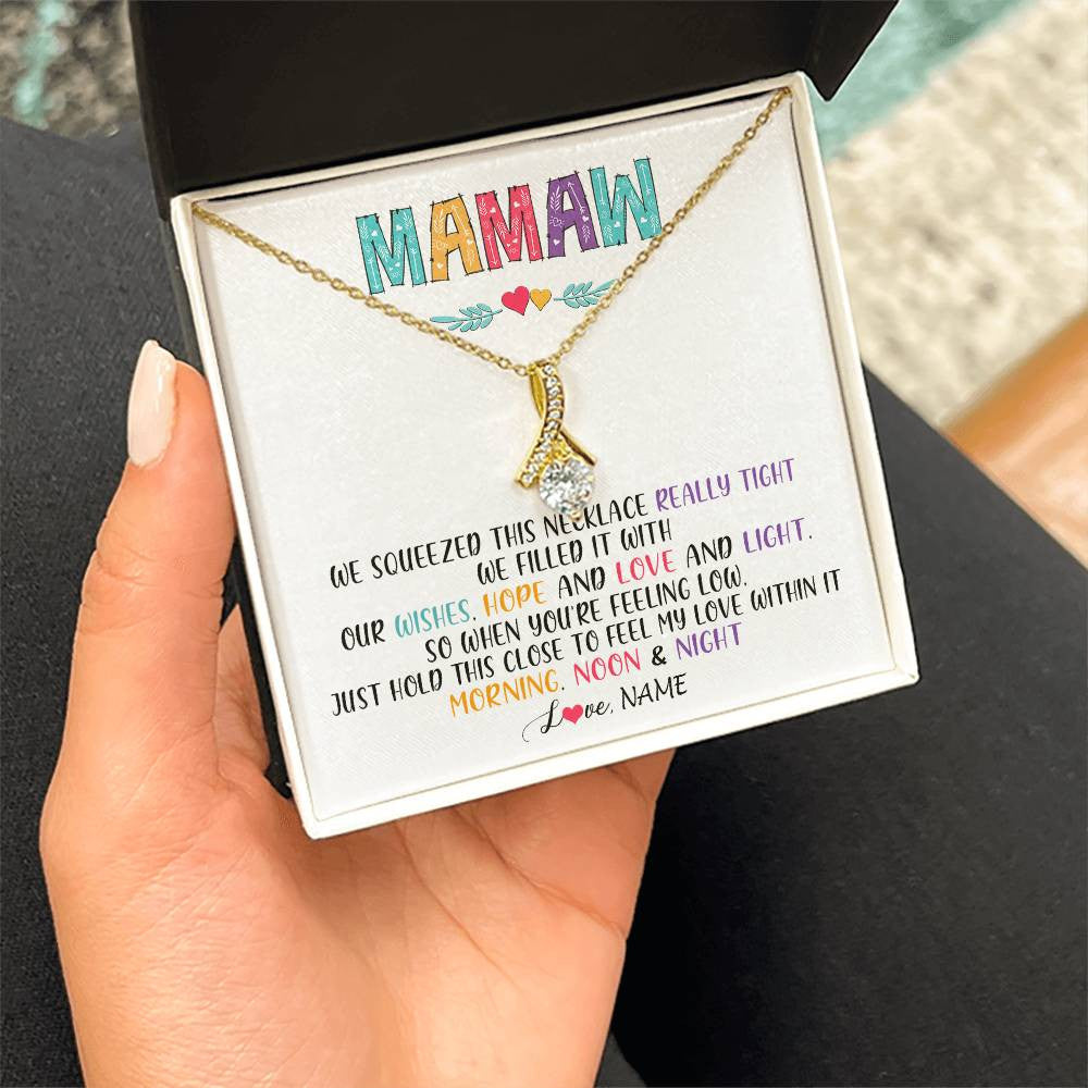 Alluring Beauty Necklace 18K Yellow Gold Finish | 2 | Personalized To My Mamaw Necklace From Grandkids Granddaughter We Squeezed This Necklace Mamaw Birthday Mothers Day Jewelry Customized Gift Box Message Card | teecentury