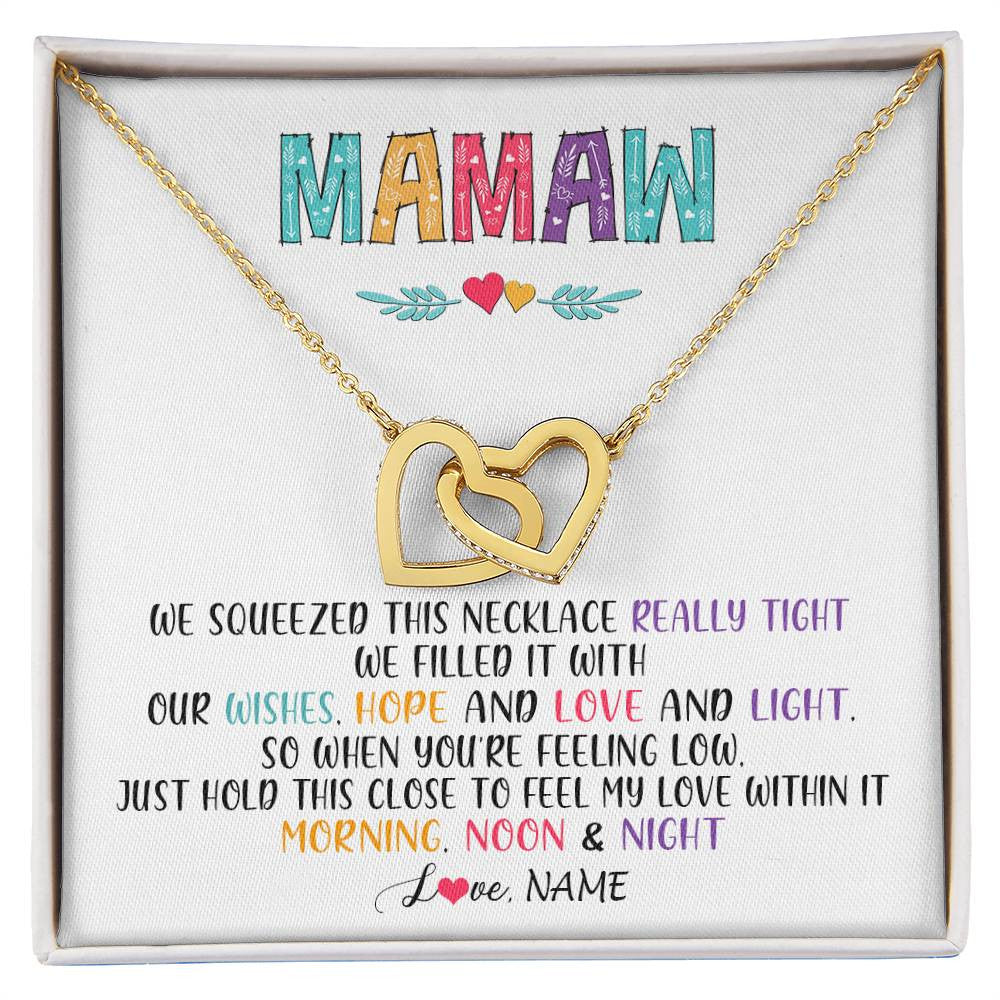 Interlocking Hearts Necklace 18K Yellow Gold Finish | 1 | Personalized To My Mamaw Necklace From Grandkids Granddaughter We Squeezed This Necklace Mamaw Birthday Mothers Day Jewelry Customized Gift Box Message Card | teecentury