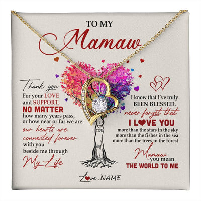 Forever Love Necklace 18K Yellow Gold Finish | 1 | Personalized To My Mamaw Necklace From Grandkids Never Forget That I Love You You Mean The World Mamaw Birthday Mothers Day Jewelry Customized Gift Box Message Card | teecentury