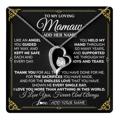 Forever Love Necklace 14K White Gold Finish | 1 | Personalized To My Mamaw Necklace Gifts Meaningful Gift To Mamaw From Granddaughter Without You There Is No Me Mothers Day Birthday Gift Box Message Card | https://teecentury.