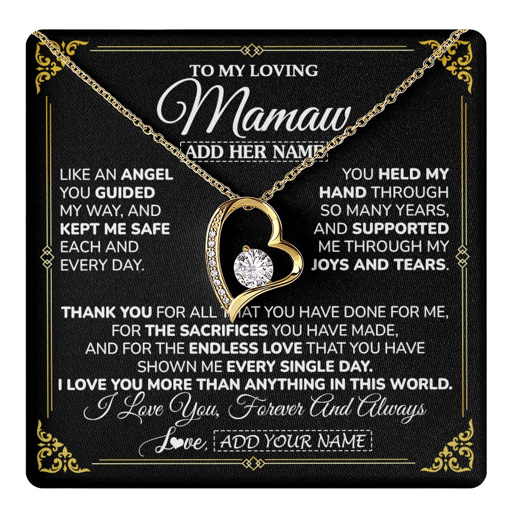 Forever Love Necklace 18K Yellow Gold Finish | 1 | Personalized To My Mamaw Necklace Gifts Meaningful Gift To Mamaw From Granddaughter Without You There Is No Me Mothers Day Birthday Gift Box Message Card | https://teecentury.
