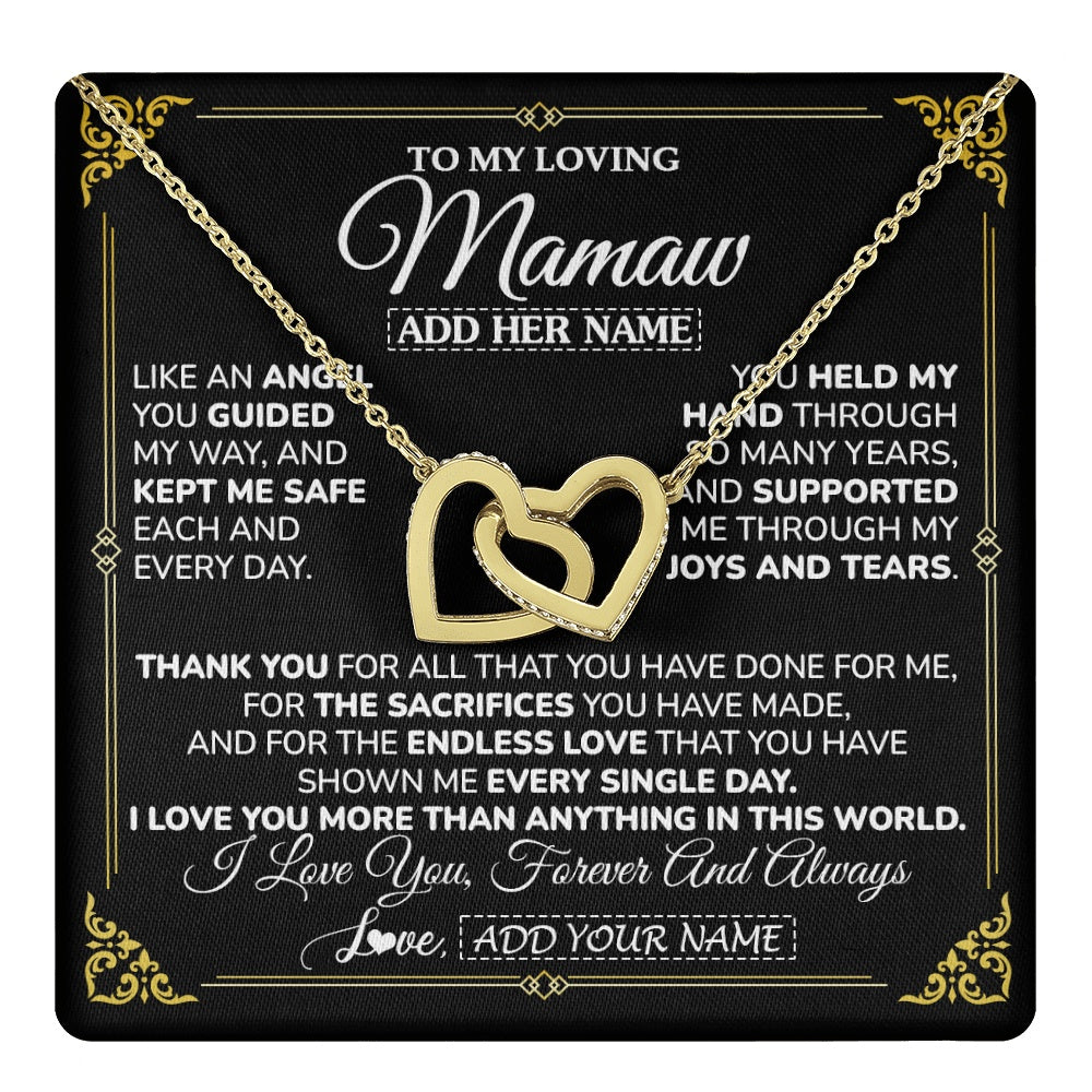 Interlocking Hearts Necklace 18K Yellow Gold Finish | 1 | Personalized To My Mamaw Necklace Gifts Meaningful Gift To Mamaw From Granddaughter Without You There Is No Me Mothers Day Birthday Gift Box Message Card | https://teecentury.