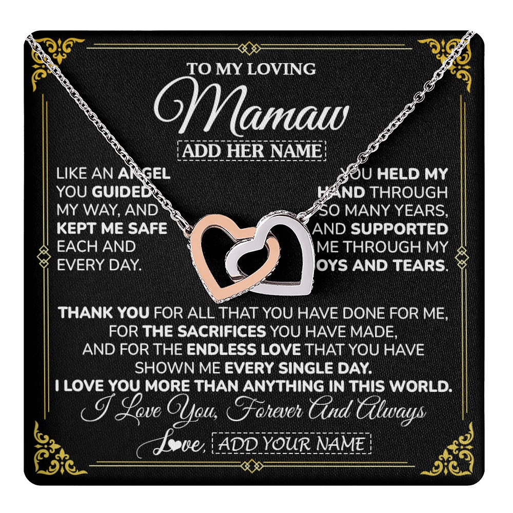 Interlocking Hearts Necklace Stainless Steel & Rose Gold Finish | 1 | Personalized To My Mamaw Necklace Gifts Meaningful Gift To Mamaw From Granddaughter Without You There Is No Me Mothers Day Birthday Gift Box Message Card | https://teecentury.