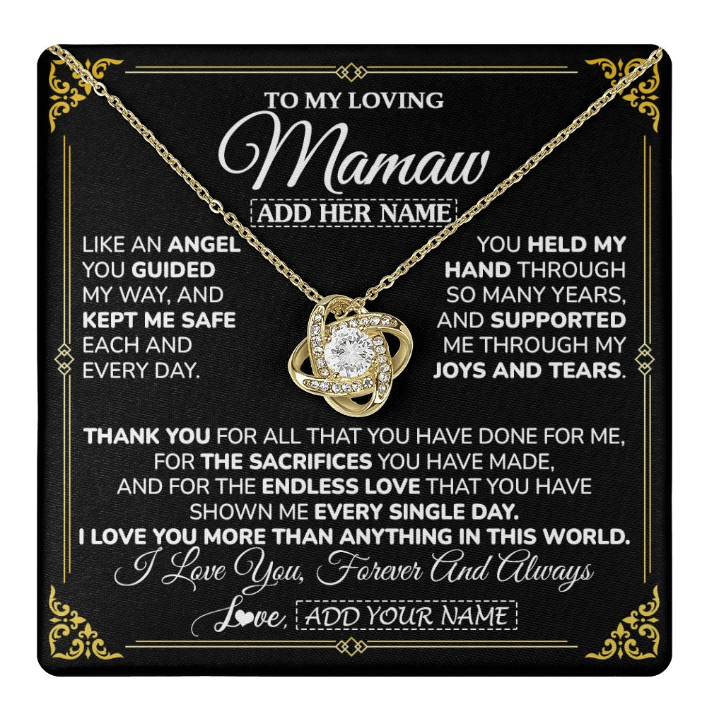 Love Knot Necklace 18K Yellow Gold Finish | 1 | Personalized To My Mamaw Necklace Gifts Meaningful Gift To Mamaw From Granddaughter Without You There Is No Me Mothers Day Birthday Gift Box Message Card | https://teecentury.