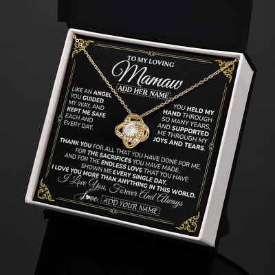 Love Knot Necklace 18K Yellow Gold Finish | 2 | Personalized To My Mamaw Necklace Gifts Meaningful Gift To Mamaw From Granddaughter Without You There Is No Me Mothers Day Birthday Gift Box Message Card | https://teecentury.