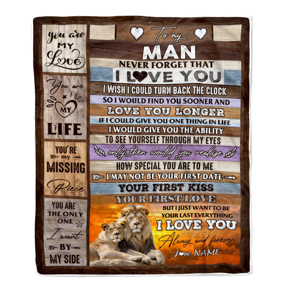 Personalized To My Man Blanket For Him Never Forget I Love You Couple Lion Husband Birthday Anniversary Valentines Day Christmas Customized Fleece Blanket | teecentury