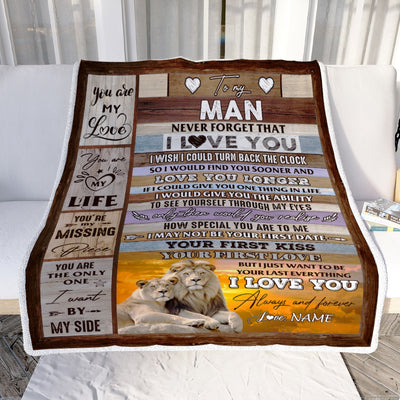Personalized To My Man Blanket For Him Never Forget I Love You Couple Lion Husband Birthday Anniversary Valentines Day Christmas Customized Fleece Blanket | teecentury