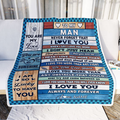 Personalized To My Man Blanket From Wife Wood I Love You More Husband Birthday Anniversary Romantic Valentines Day Christmas Customized Gift Fleece Blanket | teecentury