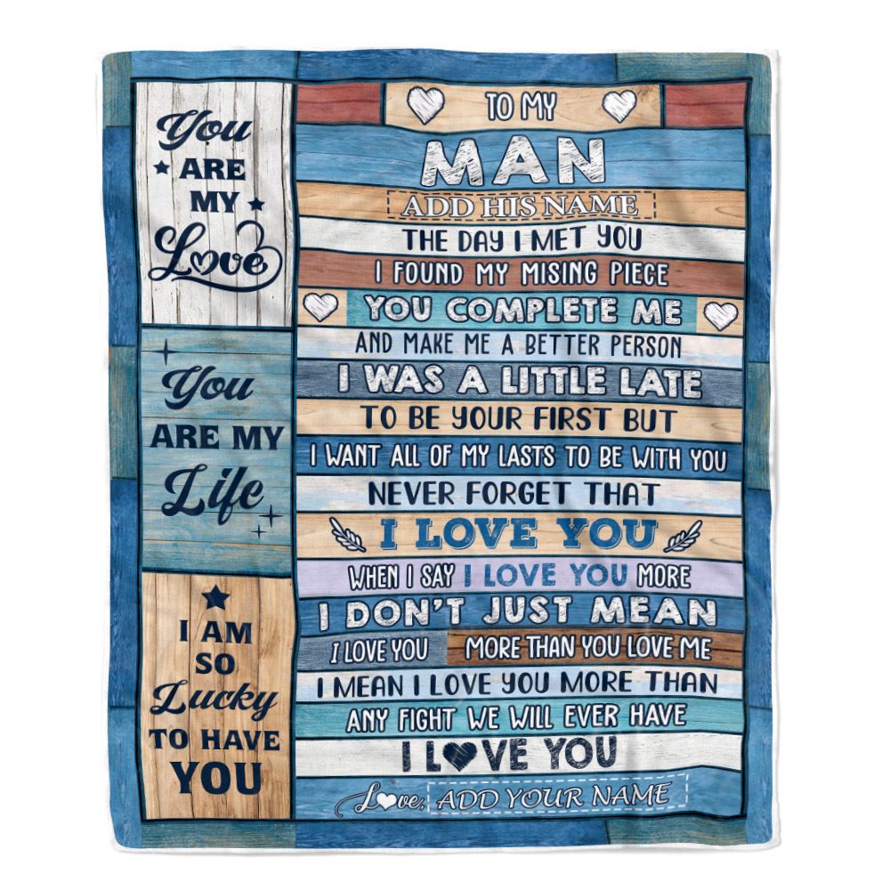 Personalized To My Man Blanket Wood The Day I Met You Husband Birthday Anniversary Romantic Valentines Day Gifts For Him Christmas Customized Fleece Blanket | teecentury