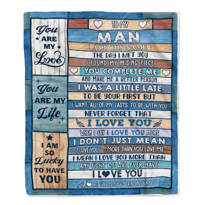 Personalized To My Man Blanket Wood The Day I Met You Husband Birthday Anniversary Romantic Valentines Day Gifts For Him Christmas Customized Fleece Blanket | teecentury