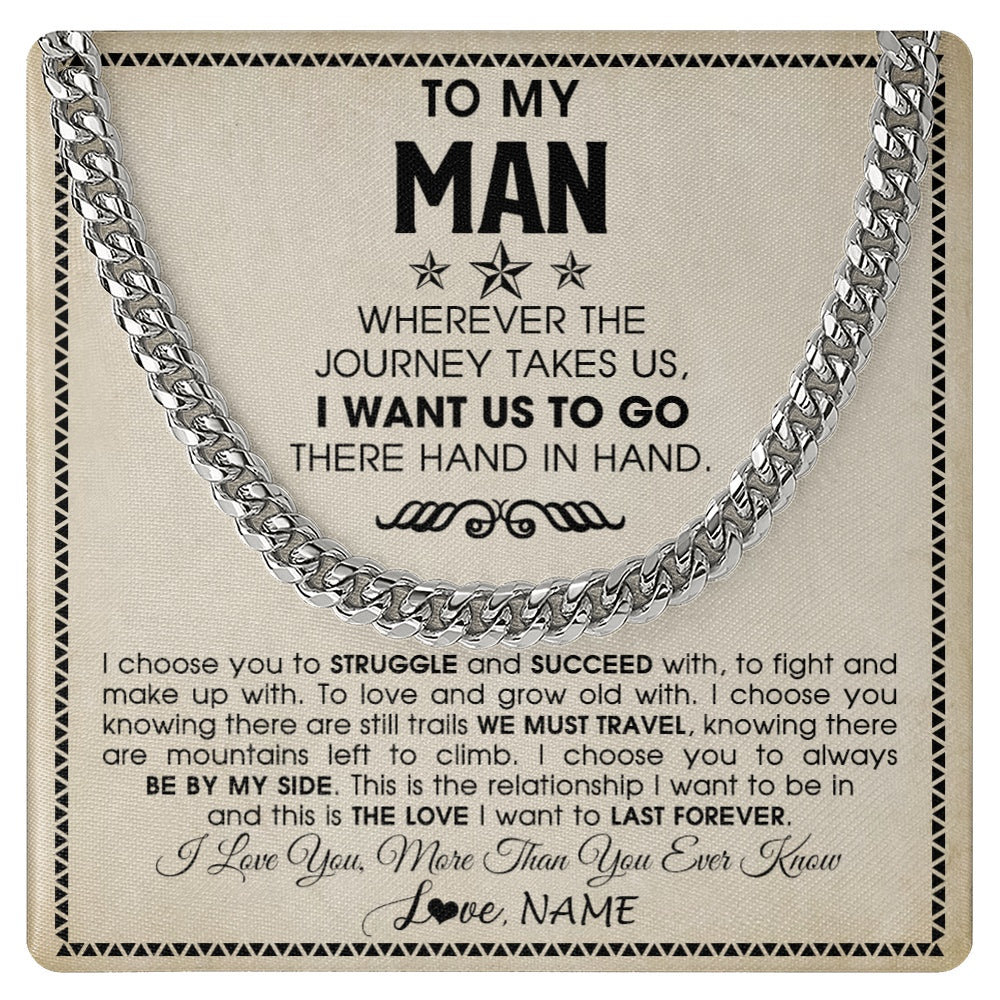 Cuban Link Chain Necklace Stainless Steel | 1 | Personalized To My Man Cuban Necklace Wherever The Journey Takes Us Boyfriend Husband Birthday Anniversary Day Christmas Customized Gift Box Message Card | https://teecentury.