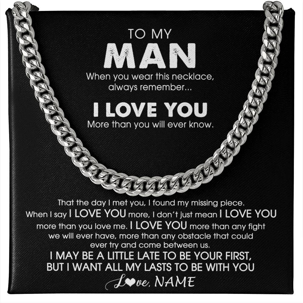 Cuban Link Chain Necklace Stainless Steel | 1 | Personalized To My Man Necklace Cuban When You Wear This Necklace For Him Boyfriend Husband Birthday Anniversary Day Christmas Customized Gift Box Message Card | teecentury