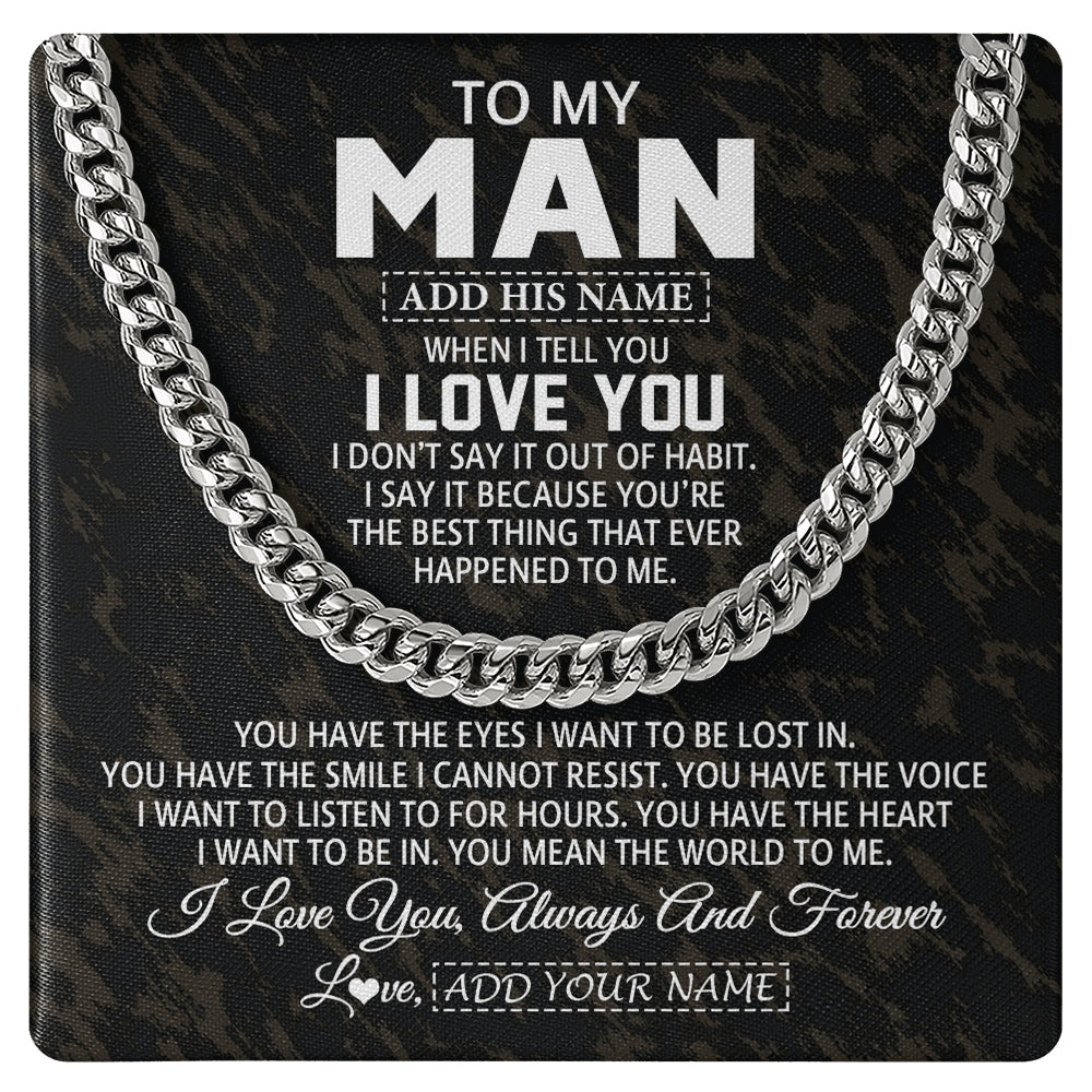 Cuban Link Chain Necklace Stainless Steel | 1 | Personalized To My Man Necklace For Boyfriend Gifts For Husband Ideal Gift For Valentine Birthday Anniversary Special Occasion Custom Gift Box Message Card | https://teecentury.