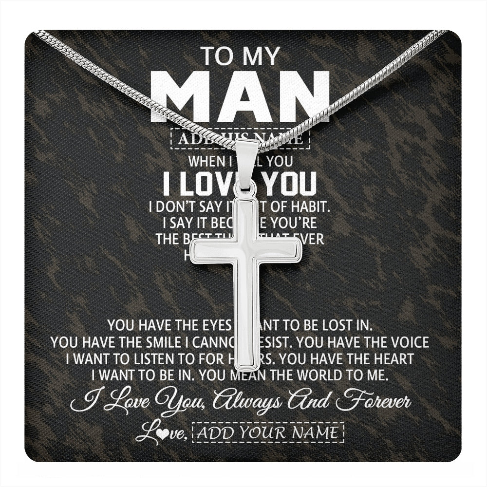 Stainless Cross Necklace Stainless Steel | 1 | Personalized To My Man Necklace For Boyfriend Gifts For Husband Ideal Gift For Valentine Birthday Anniversary Special Occasion Custom Gift Box Message Card | https://teecentury.