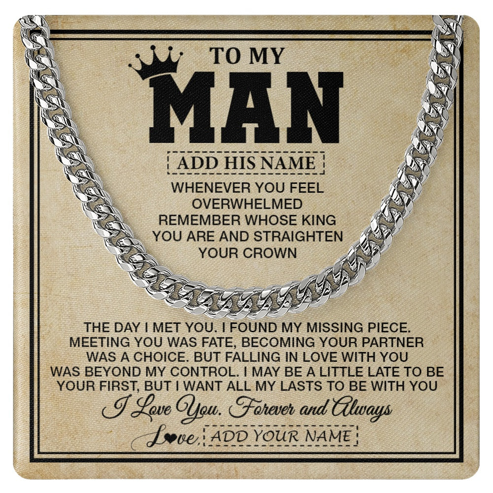 Cuban Link Chain Necklace Stainless Steel | 1 | Personalized To My Man Necklace For Men My King Romantic Boyfriend Husband Gifts Birthday For Him Anniversary Day Christmas Customized Gift Box Message Card | https://teecentury.