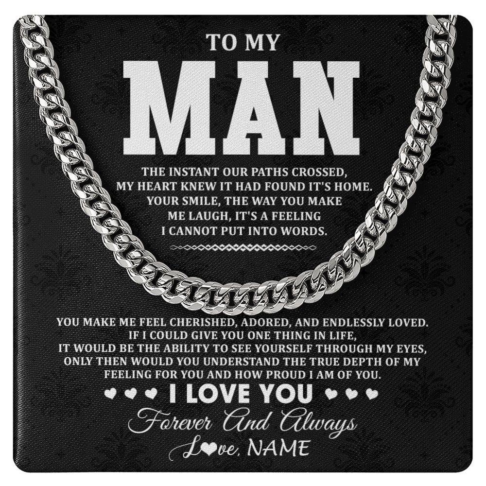 Cuban Link Chain Necklace Stainless Steel | 1 | Personalized To My Man Necklace I Love You Boyfriend Valentines Day Gift Husband Birthday Gift Anniversary Wedding Christmas Customized Gift Box Message Card | teecentury