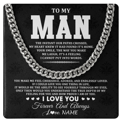 Cuban Link Chain Necklace Stainless Steel | 1 | Personalized To My Man Necklace I Love You Boyfriend Valentines Day Gift Husband Birthday Gift Anniversary Wedding Christmas Customized Gift Box Message Card | teecentury