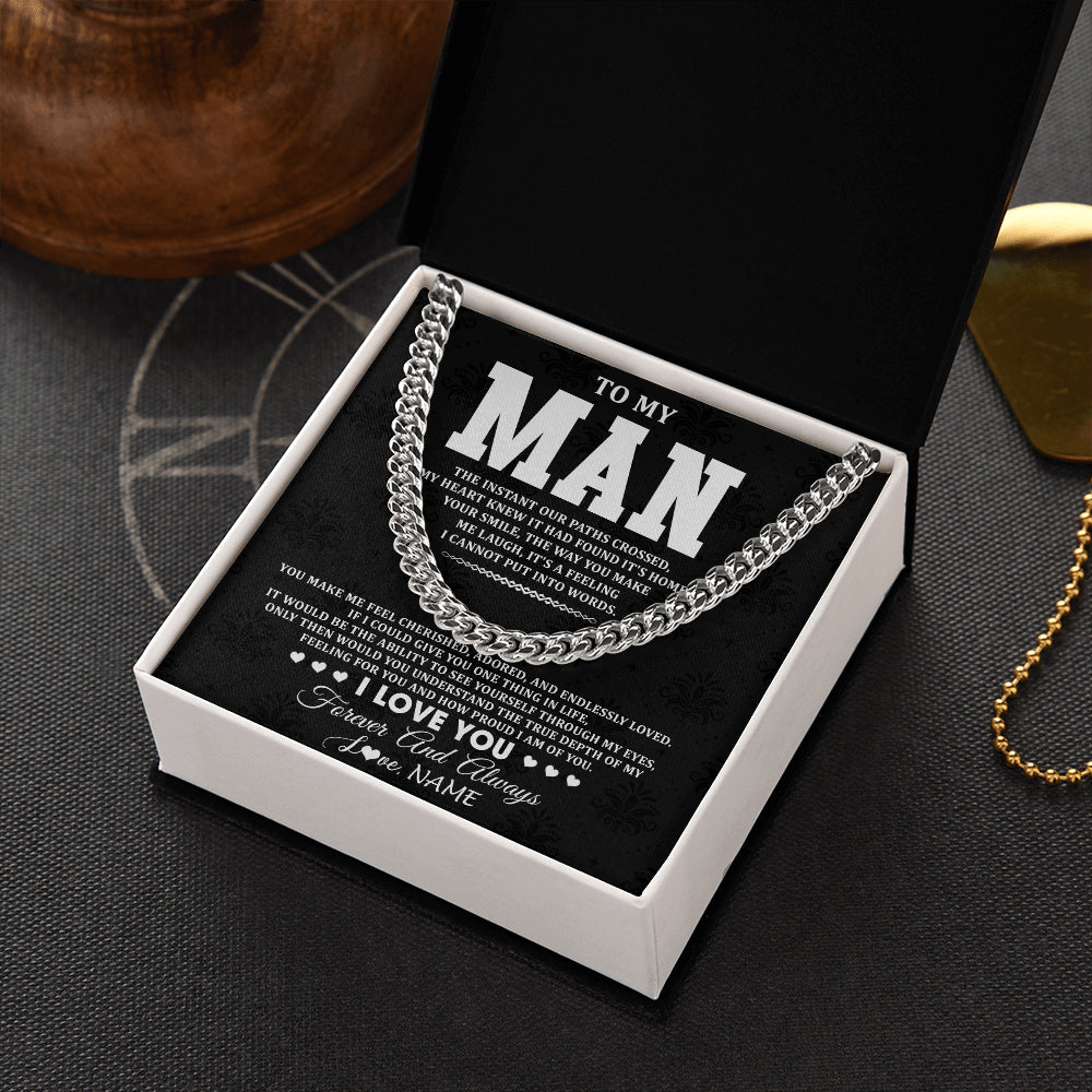 Cuban Link Chain Necklace Stainless Steel | 2 | Personalized To My Man Necklace I Love You Boyfriend Valentines Day Gift Husband Birthday Gift Anniversary Wedding Christmas Customized Gift Box Message Card | teecentury