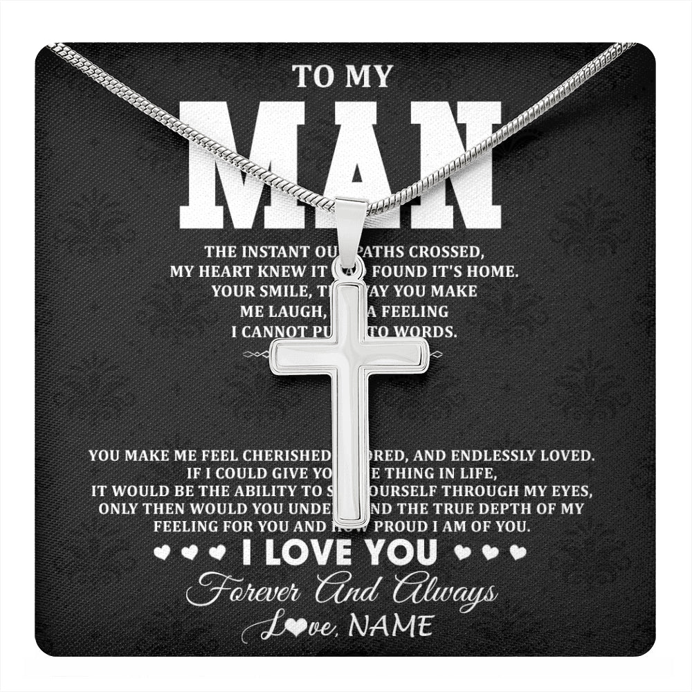 Stainless Cross Necklace Stainless Steel | 1 | Personalized To My Man Necklace I Love You Boyfriend Valentines Day Gift Husband Birthday Gift Anniversary Wedding Christmas Customized Gift Box Message Card | teecentury