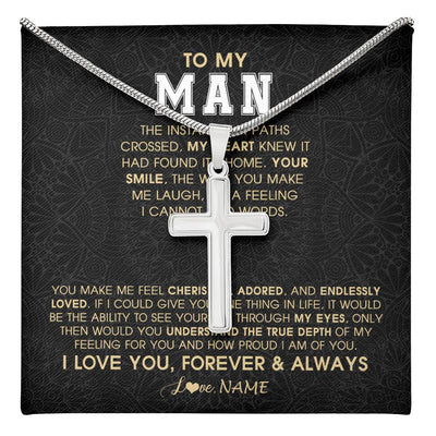 Stainless Cross Necklace Stainless Steel | 1 | Personalized To My Man Necklace The Instant Our Paths Crossed Boyfriend Fiancé Husband Valentines Day Birthday Christmas Customized Gift Box Message Card | teecentury