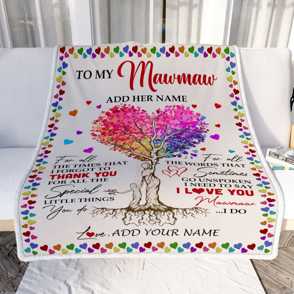 Personalized To My Mawmaw Blanket From Grandkids Grandson Colorful Tree Thank You For All Mawmaw Birthday Gifts Mothers Day Christmas Customized Fleece Blanket | teecentury