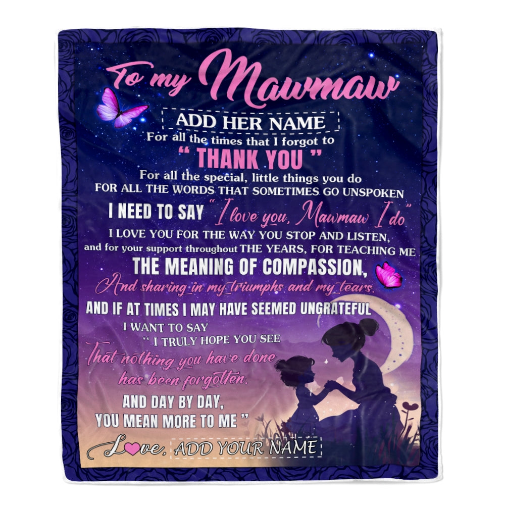 Personalized To My Mawmaw Blanket From Grandkids Grandson Night Sky Thank You Love You Mawmaw Birthday Gifts Mothers Day Christmas Customized Fleece Blanket | teecentury