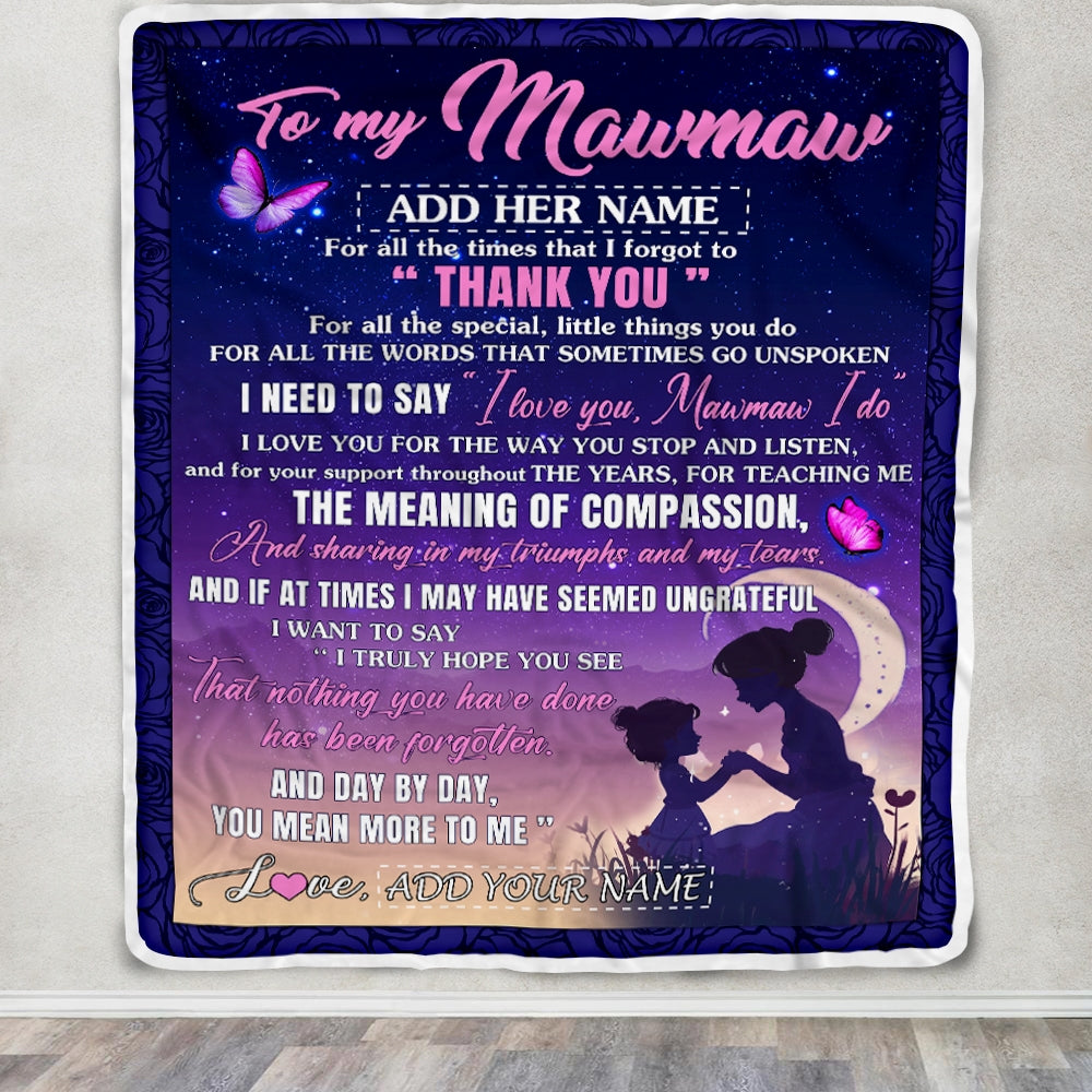 Personalized To My Mawmaw Blanket From Grandkids Grandson Night Sky Thank You Love You Mawmaw Birthday Gifts Mothers Day Christmas Customized Fleece Blanket | teecentury