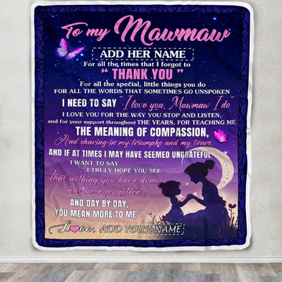 Personalized To My Mawmaw Blanket From Grandkids Grandson Night Sky Thank You Love You Mawmaw Birthday Gifts Mothers Day Christmas Customized Fleece Blanket | teecentury