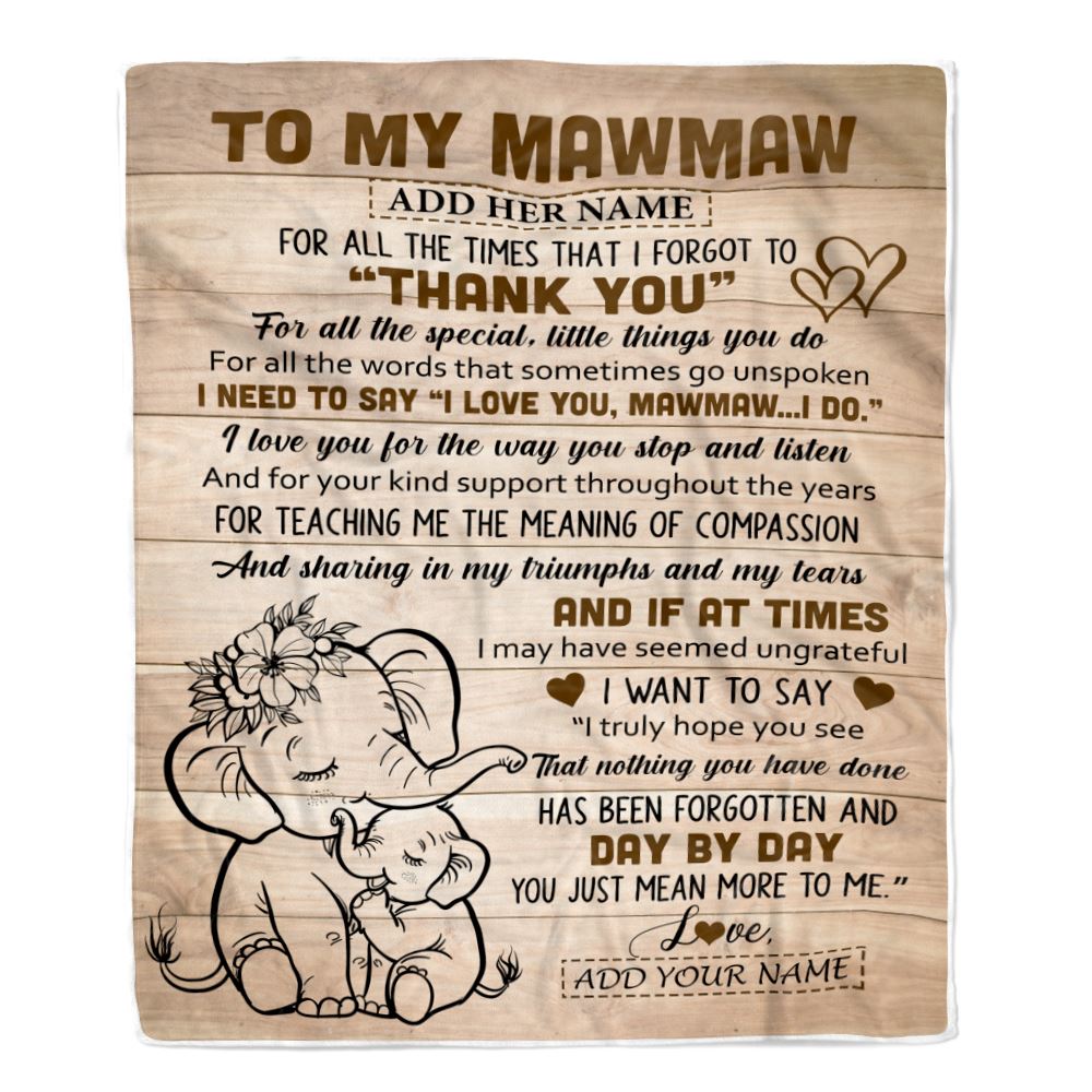 Personalized To My Mawmaw Gift Blanket From Granddaughter Elephant Thank You Best Mawmaw Birthday Gifts Mothers Day Christmas Custom Name Fleece Blanket | teecentury