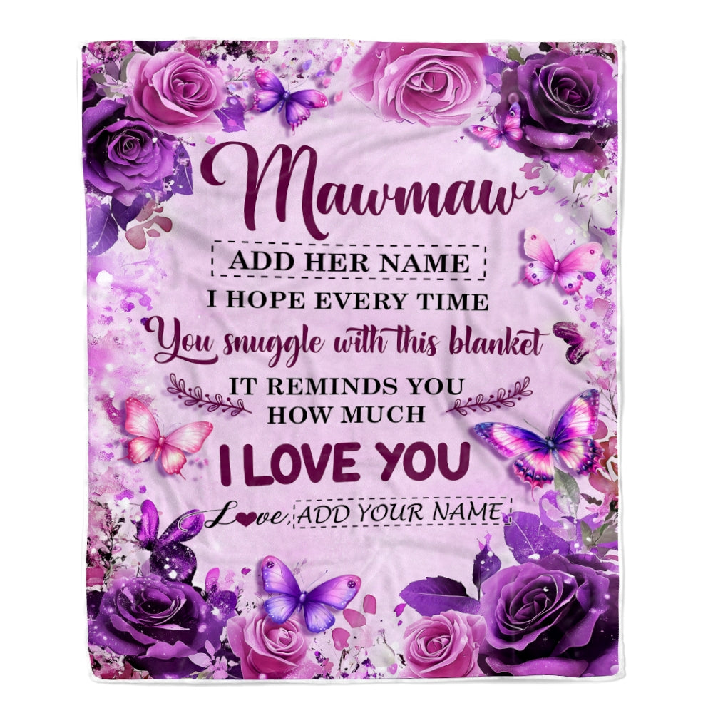 Personalized To My Mawmaw Gifts Blanket From Granddaughter Grandson Purple Floral Birthday Gifts For Mawmaw Mothers Day Christmas Custom Fleece Throw Blanket | teecentury