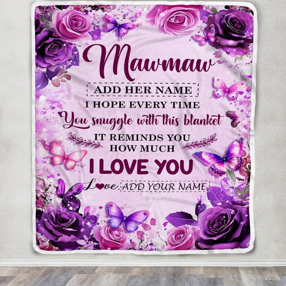 Personalized To My Mawmaw Gifts Blanket From Granddaughter Grandson Purple Floral Birthday Gifts For Mawmaw Mothers Day Christmas Custom Fleece Throw Blanket | teecentury