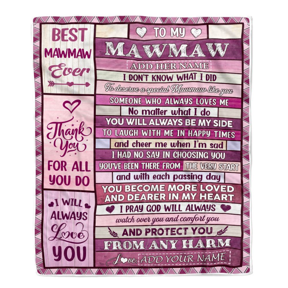Personalized To My Mawmaw Gifts Blanket From Granddaughter Grandson Wood Thank You For All Gifts For Mawmaw Mothers Day Birthday Christmas Fleece Blanket | teecentury