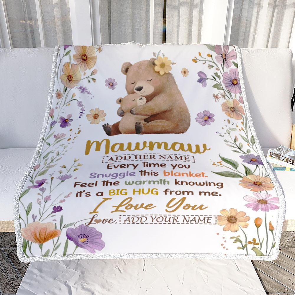 Personalized To My Mawmaw Gifts From Granddaughter Blanket Bear Big Hug Birthday Present Gift Idea For Mawmaw Mothers Day Christmas Custom Fleece Blanket Shirt & Hoodie | teecentury
