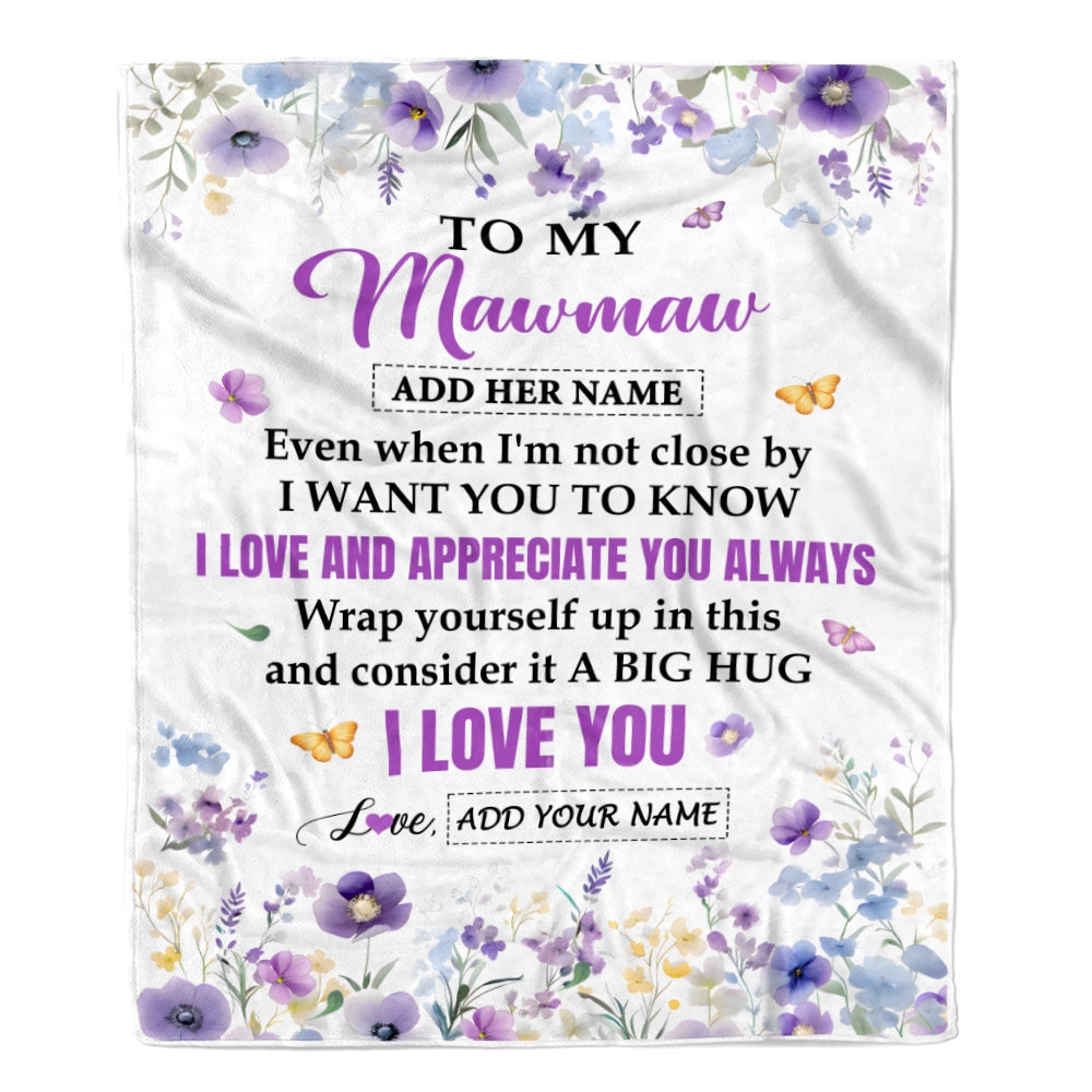 Personalized To My Mawmaw Gifts From Granddaughter Blanket I Love You Purple Floral Birthday Gift Idea For Mawmaw Gifts Christmas Custom Fleece Throw Blanket | teecentury