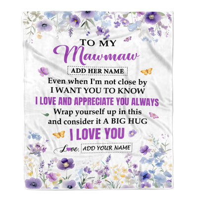 Personalized To My Mawmaw Gifts From Granddaughter Blanket I Love You Purple Floral Birthday Gift Idea For Mawmaw Gifts Christmas Custom Fleece Throw Blanket | teecentury