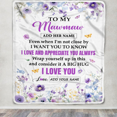 Personalized To My Mawmaw Gifts From Granddaughter Blanket I Love You Purple Floral Birthday Gift Idea For Mawmaw Gifts Christmas Custom Fleece Throw Blanket | teecentury