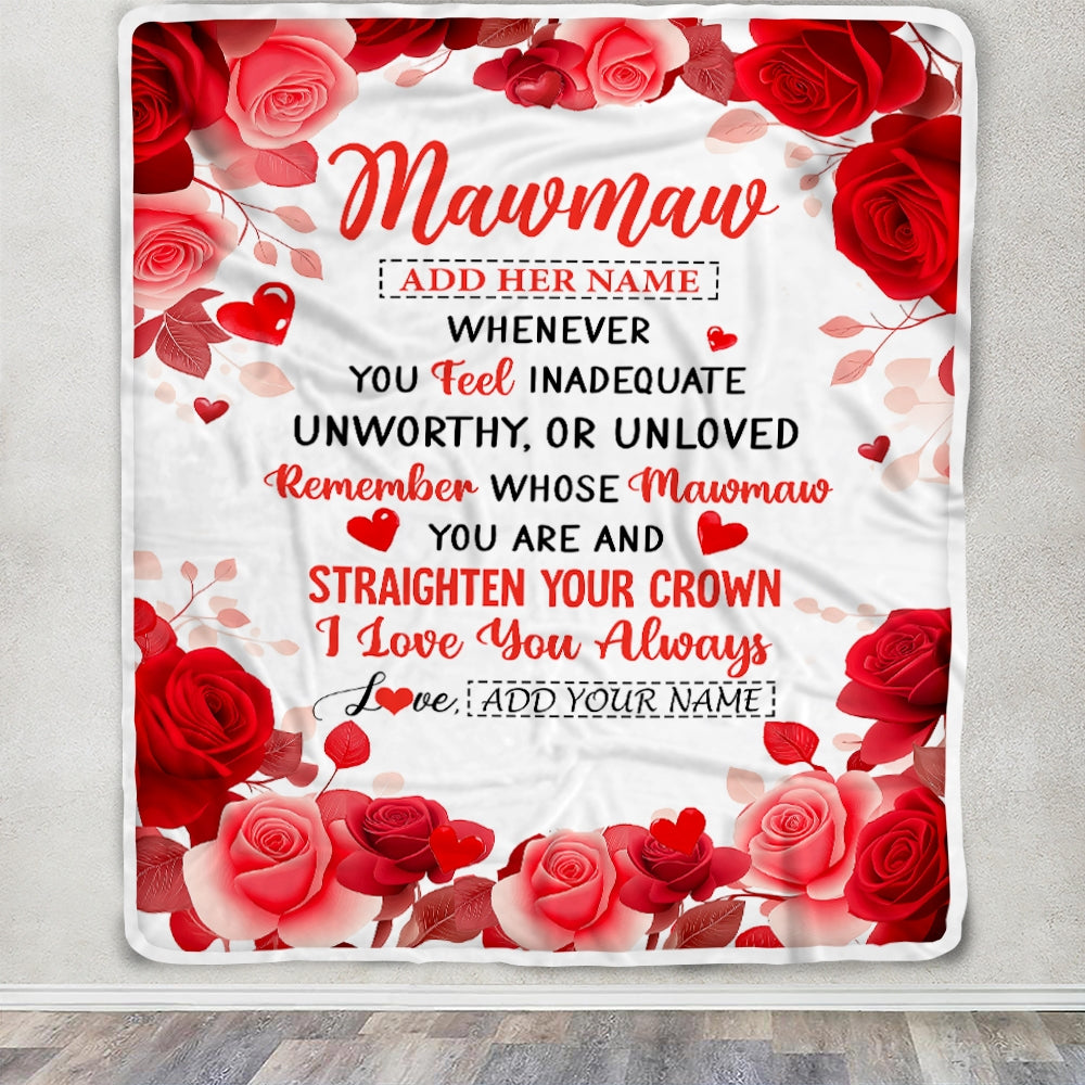Personalized To My Mawmaw Gifts From Granddaughter Grandson Blanket Rose Flower Anniversary Birthday Gifts Mawmaw Mothers Day Christmas Custom Fleece Blanket | teecentury